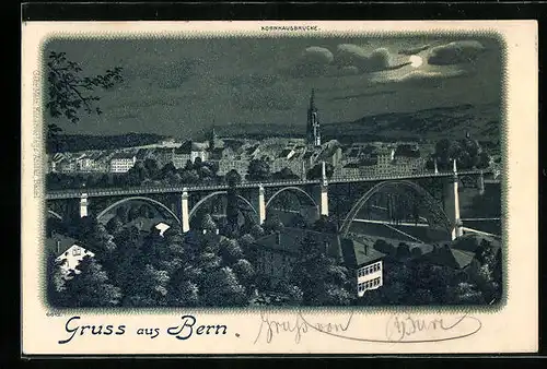 Mondschein-Lithographie Bern, Ortsansicht aus der Vogelschau