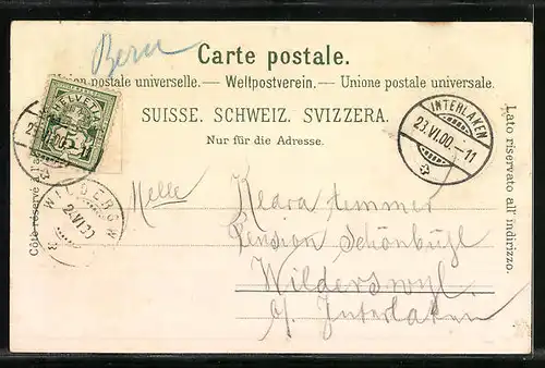 Mondschein-Lithographie Bern, Ortsansicht aus der Vogelschau