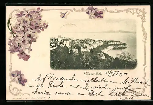 AK Neuchâtel, Ortsansicht aus der Vogelschau