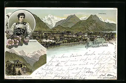 Lithographie Interlaken, Gasthaus Heimwehfluh, Gesamtansicht