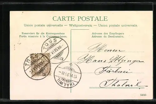 Mondschein-AK Winterthur, Strassenpartie am Bahnhofplatz