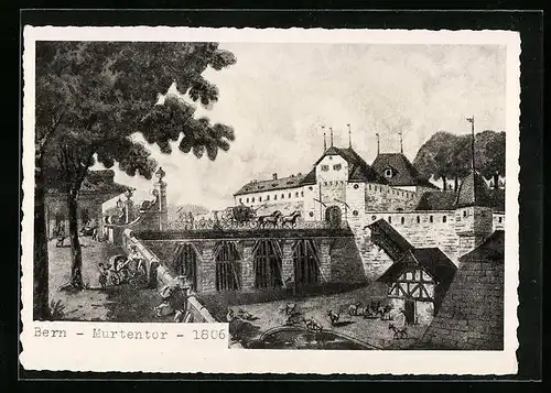 AK Bern, Blick auf das Murtentor um 1806