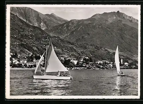 AK Locarno-Muralto, Ortsansicht mit See und Segelschiffen