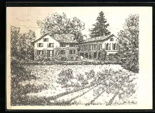 Künstler-AK Feldmeilen, Mariafeld, Blick auf ein malerisches Haus im Grünen