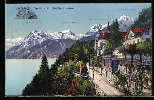 AK Seelisberg, Waldhaus Rütli mit Gitschen, Oberbauen und Urirotstock