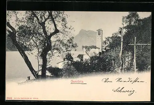 AK Gandria, Uferpartie mit Bäumen