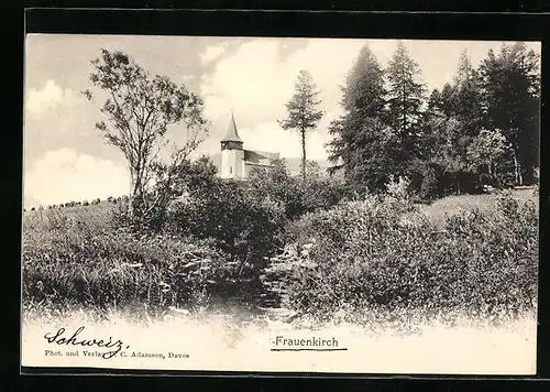 AK Frauenkirch, Ortspartie mit Kapelle