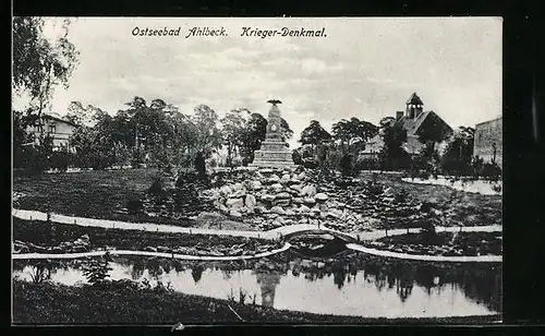 AK Ahlbeck, Partie am Krieger-Denkmal im Stadtpark