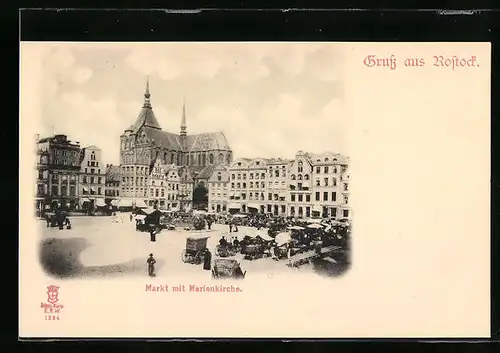 AK Rostock, Markt mit Marienkirche