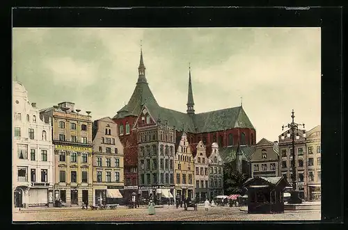 AK Rostock i. M., Neuer Markt mit Marienkirche