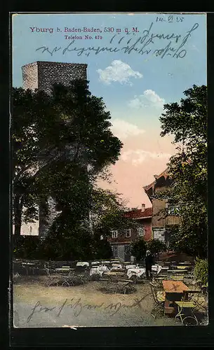 AK Yburg b. Baden-Baden, Blick auf ein Gasthaus mit Biergarten