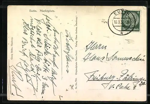 AK Eutin, Partie am Marktplatz, mit Kirche