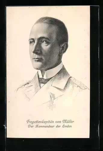 Künstler-AK Portrait des Fregattenkapitäns von Müller, dem Kommandeur der SMS Emden