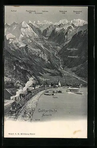 AK Gotthardbahn von der Nordseite mit Alpenpanorama