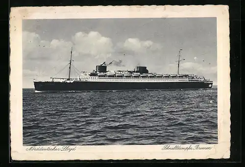 AK Schnelldampfer Bremen des Nordd. Lloyds auf Backbord