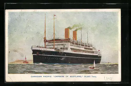 Künstler-AK Kanadisches Passagierschiff Empress od Scotland auf dem Pazifik