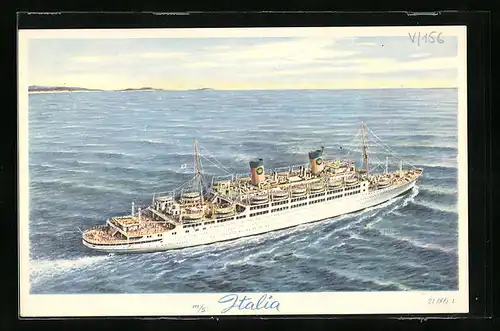 Künstler-AK Passagierschiff MS Italia aus der Vogelschau