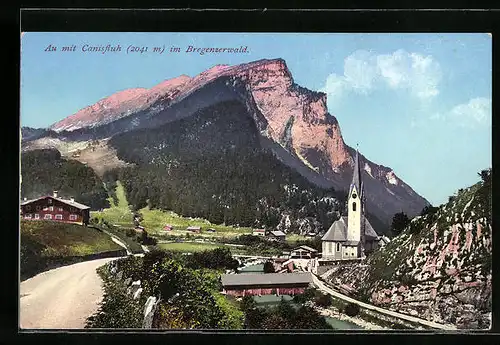 AK Au im Bregenzwerald, Panorama mit Kirche und Canisfluh