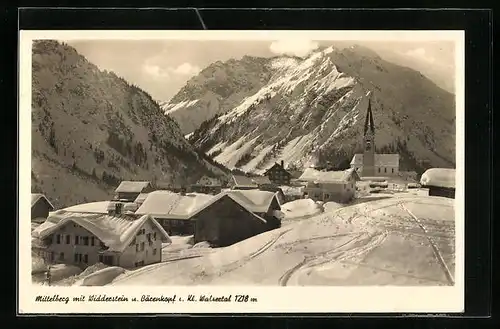 AK Mitelberg i. Kl. Walsertal, Ortspartie mit Widderstein und Bärenkopf