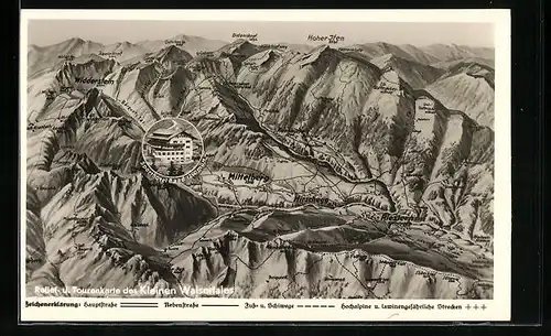AK Baad-Mittelberg /Kleinwalsertal, Alpen-Sporthotel, Panorama mit Hirschegg, Riezlern und Widderstein