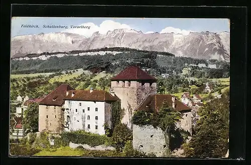 AK Feldkirch, Blick auf die Siedlung und die Berge