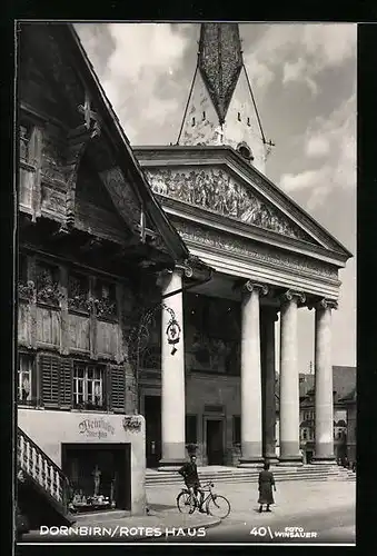 AK Dornbirn, Das Rote Haus in schwarzweiss fotografiert