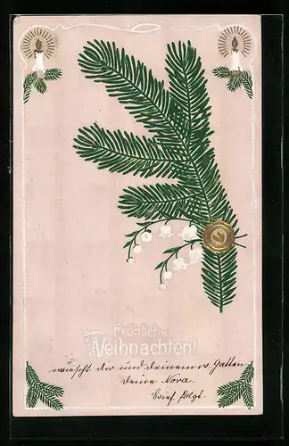 Künstler-AK Tannenzweig mit Kerzen