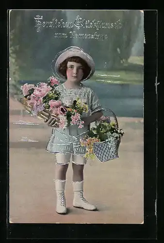 AK Mädchen mit Blumen zum Namenstag