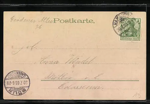 Lithographie Zwerge mit Wandergrüssen