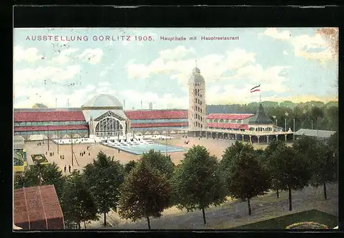 AK Görlitz, Niederschlesische Gewerbe- und Industrie-Ausstellung 1905, Haupthalle mit Hauptrestaurant