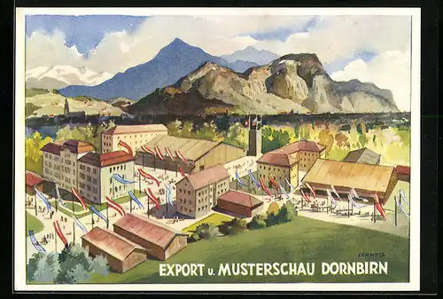 Künstler-AK Dornbirn, Export und Musterschau Ausstellung 1949