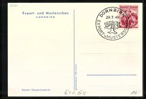 Künstler-AK Dornbirn, Export und Musterschau Ausstellung 1949