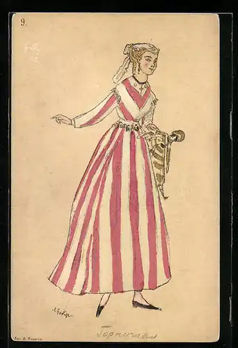 Künstler-AK sign. Bakst: Dame im Kleid, Rotes Kreuz Russland