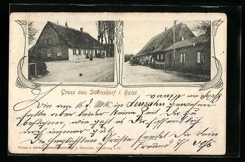 AK Döhnsdorf /Holst., Strassenpartien mit Gehöft