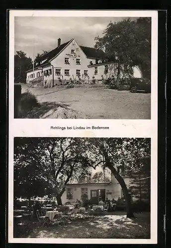 AK Rehlings bei Lindau /Bodensee, Gasthaus zum bayerischer Höfle, Gebäude und Gastgarten