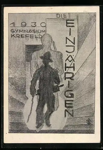 Künstler-AK Krefeld, Die Einjährigen des Gymnasiums 1930, Bogenschütze mit Schatten