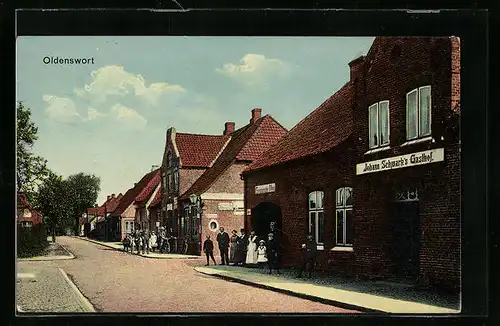 AK Oldenswort, Strassenpartie mit Johann Schwarks Gasthof