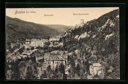 AK Baden bei Wien, Blick ins Helenental auf Ruine Rauhenstein