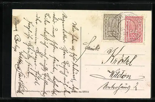 AK Giesshübl, Panorama der Ortschaft mit der Kirche