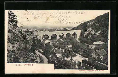 AK Mödling, Blick auf die Brücke über das Tal