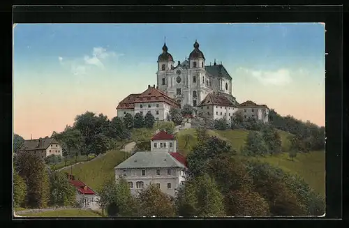 AK Sonntagberg, Blick hinauf zur katholischen Wallfahrtskirche