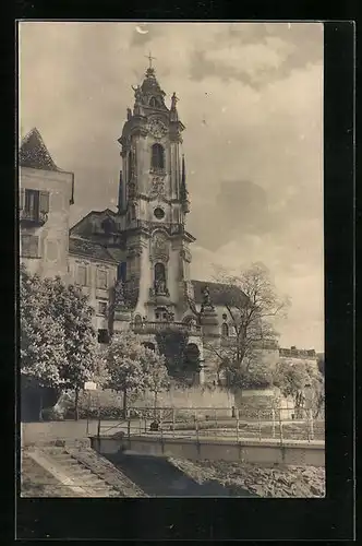 AK Dürnstein, der Barockturm des ehemaligen Augustiner - Klosters