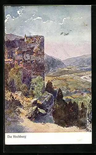 Künstler-AK Hochburg, Talpanorama von der Burg aus