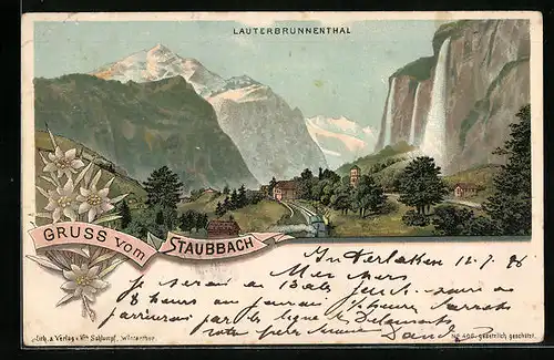 Lithographie Staubbach, Blick ins Lauterbrunnenthal