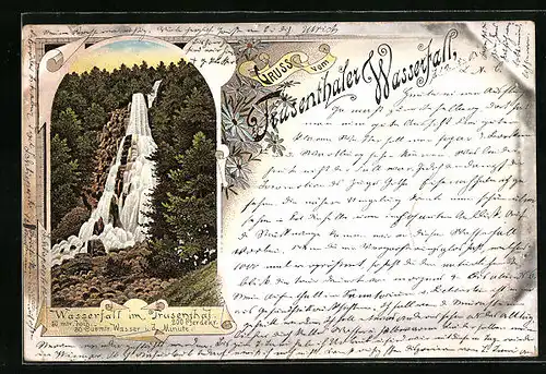 Lithographie Trusenthal, Blick auf den Wasserfall