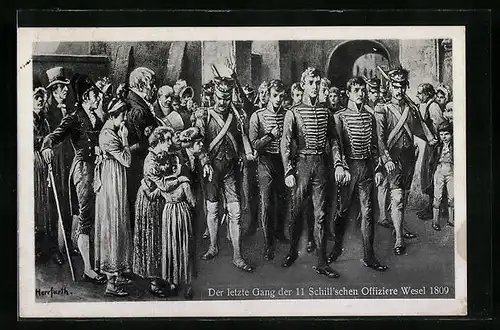 Künstler-AK Oskar Herrfurth: der letzte Gang der 11 Schill`schen Offiziere Wesel 1809