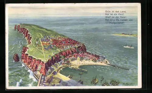 AK Helgoland, Generalansicht der Insel mit Schiffen im Hafen