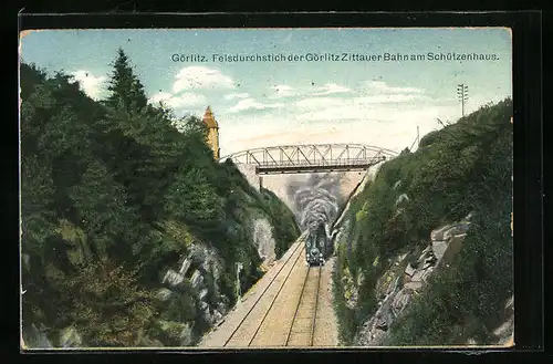 AK Görlitz, Felsdurchstich der Görlitz Zittauer Bahn am Schützenhaus