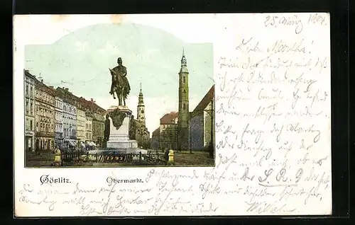 AK Görlitz, Reiterdenkmal auf dem Obermarkt