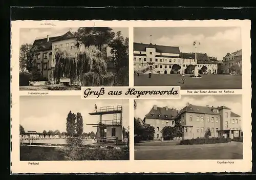 AK Hoyerswerda, Freibad, Heimatmuseum, Krankenhaus und Platz der Roten Armee